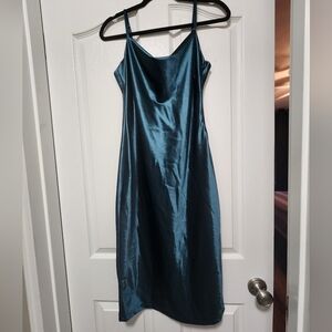 Teal Satin Slip Dress